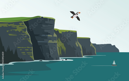Cliffs of Moher Rising Above the Ocean Waves 