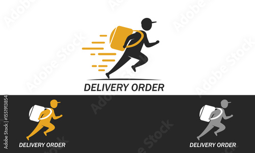 "Delivery Order Logo with Running Courier and Backpack - Fast Shipping Service"