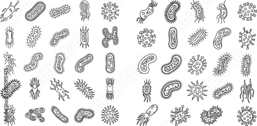 Diverse Collection of HandDrawn Bacteria, Viruses, and Microorganisms in Format