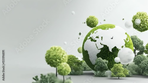 A seamless looping video with a blurred background shows a crystal globe, an urban landscape hemisphere, representing nature and growth.
