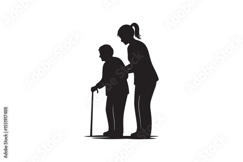 Helping Senior Person Vector Art Caretaker Helping Elderly Person