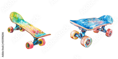 cute skateboard watercolor vector illustration