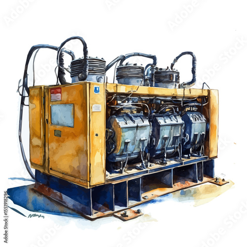 Power Generators, watercolor painting vector, isolated on a white background.