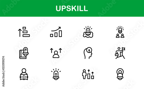 Upskill Line Icon Set – Modern, Minimal Outline Icons for Learning, Growth, Skill Development, Career Training, Coaching, Online Courses and Knowledge