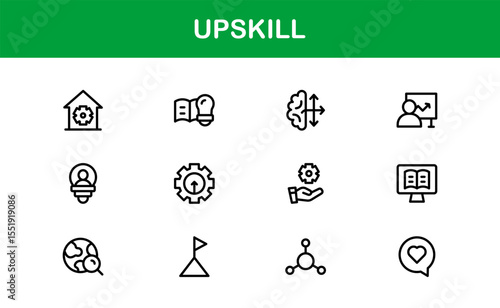 Upskill Line Icon Set – Modern, Minimal Outline Icons for Learning, Growth, Skill Development, Career Training, Coaching, Online Courses and Knowledge