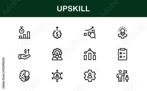 Upskill Line Icon Set – Modern, Minimal Outline Icons for Learning, Growth, Skill Development, Career Training, Coaching, Online Courses and Knowledge