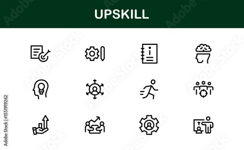 Upskill Line Icon Set – Modern, Minimal Outline Icons for Learning, Growth, Skill Development, Career Training, Coaching, Online Courses and Knowledge