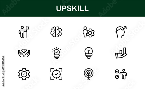 Upskill Line Icon Set – Modern, Minimal Outline Icons for Learning, Growth, Skill Development, Career Training, Coaching, Online Courses and Knowledge