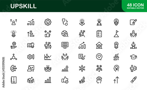 Upskill Line Icon Set – Modern, Minimal Outline Icons for Learning, Growth, Skill Development, Career Training, Coaching, Online Courses and Knowledge