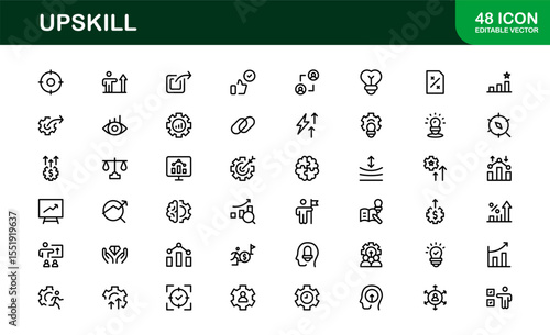 Upskill Line Icon Set – Modern, Minimal Outline Icons for Learning, Growth, Skill Development, Career Training, Coaching, Online Courses and Knowledge