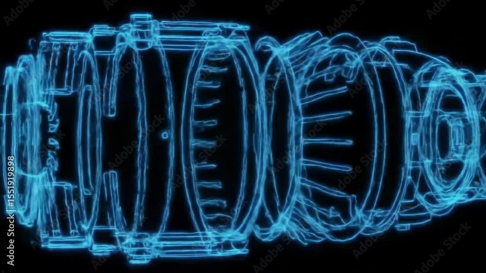 High-tech wireframe animation showing the internal structure and ...