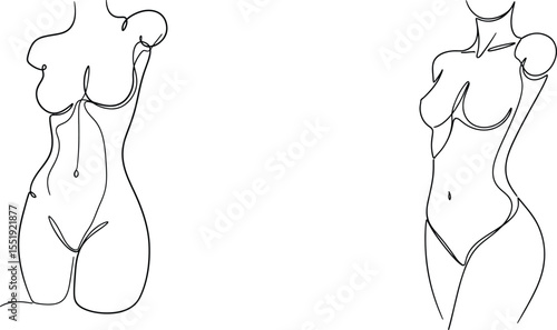 Minimalist Female Figure Line Art Depicting Sensuality and Elegance, One Line Drawing