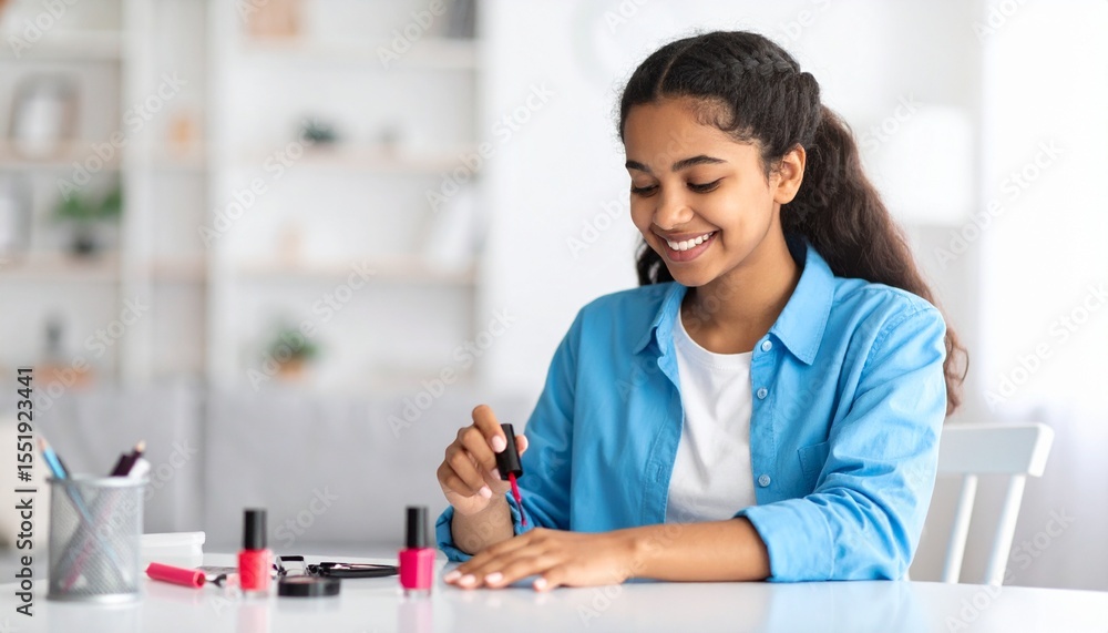 Teenage Girl Painting Nails at Home – Beauty Routine & Self-Care Moment Teenage Girl Painting Nails at Home – Beauty Routine & Self-Care Moment