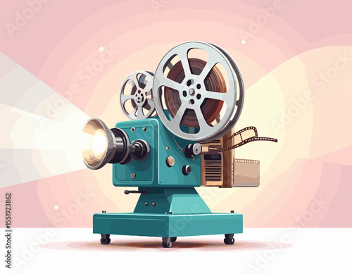 Vintage Film Projector on Gradient Background Movie Night Theme Showing Old Cinema Equipment