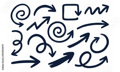  Bold Marker Arrow Doodles – Hand Drawn Curved and Zigzag Vector Arrows Set