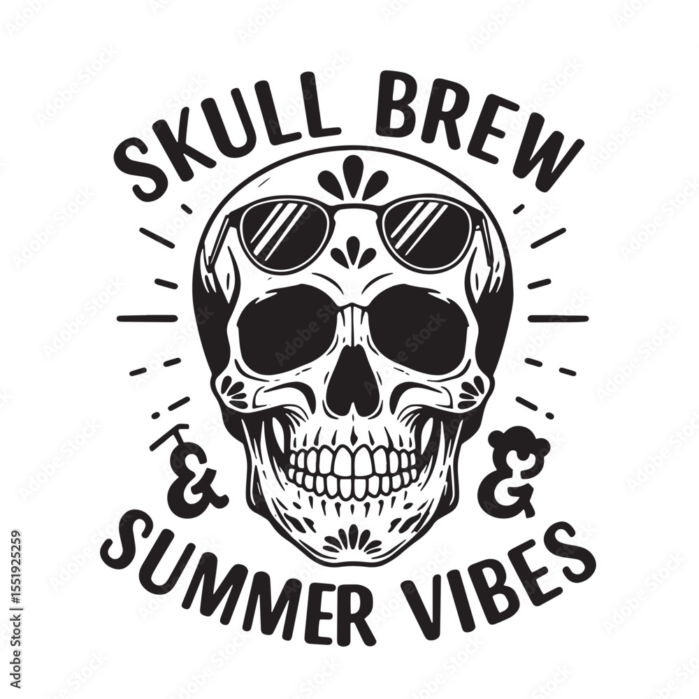 Fototapeta premium Skull brew and summer vibes illustration for t-shirts and graphic designs