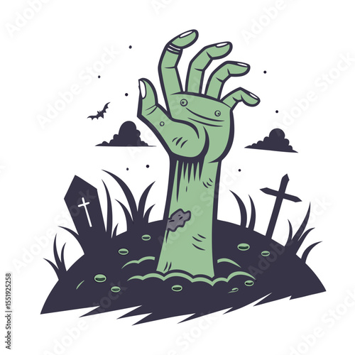 Flat Icon of Undead Hand Coming Out of Ground