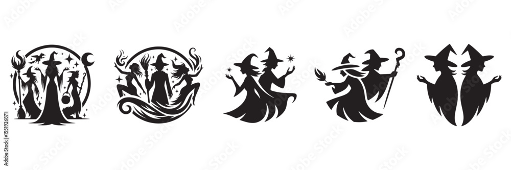 Obraz premium A set of vintage retro pin up style Halloween witch.