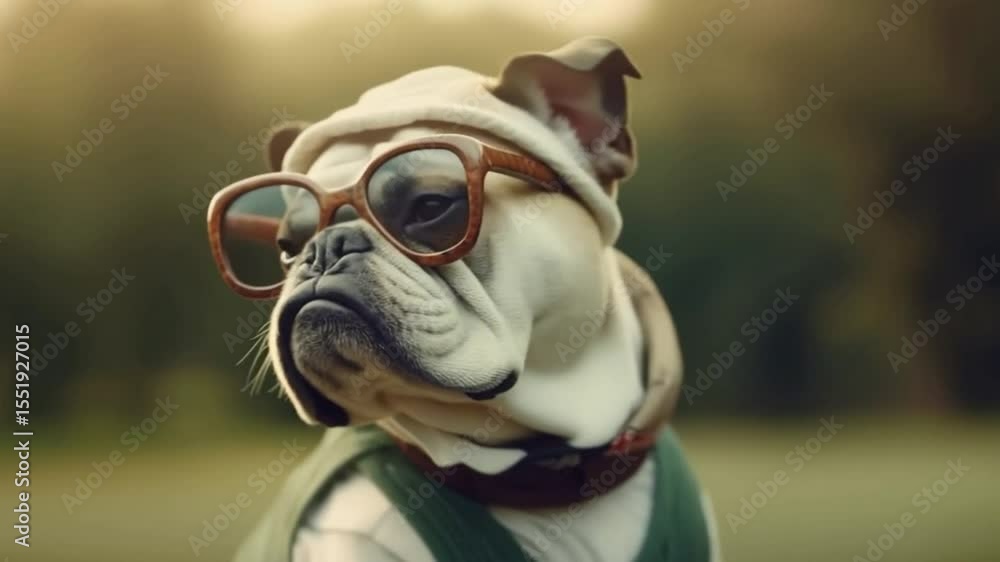 Bulldog Wearing Glasses Enjoys a Sunny Day in the Park Generative AI Bulldog Wearing Glasses Enjoys a Sunny Day in the Park Generative AI