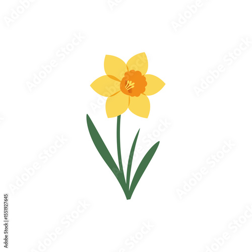 Colorful flat icon of trumpet daffodil flower with no white