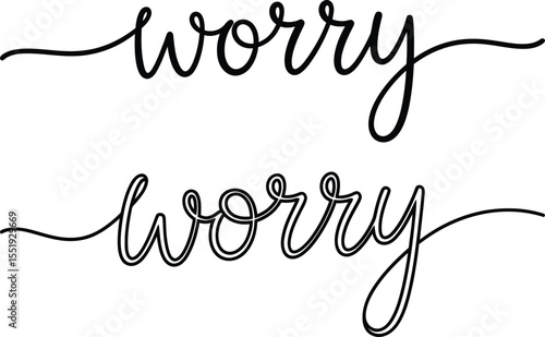 Worry Hand Lettering Designs Script and Outline Text Elements for Stress