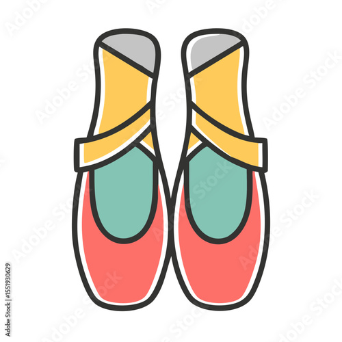 Colorful ballet slippers in graceful pose on white background  