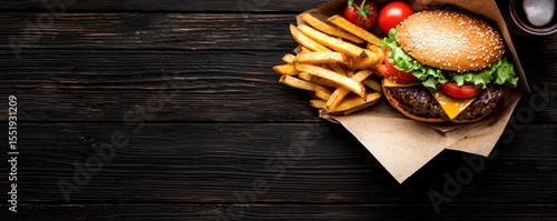Delicious Cheeseburger with Fresh Vegetables and Crispy Fries