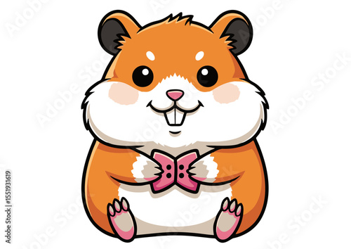 Adorable Cartoon Hamster Holding a Pink Bowtie Cute Rodent Illustration