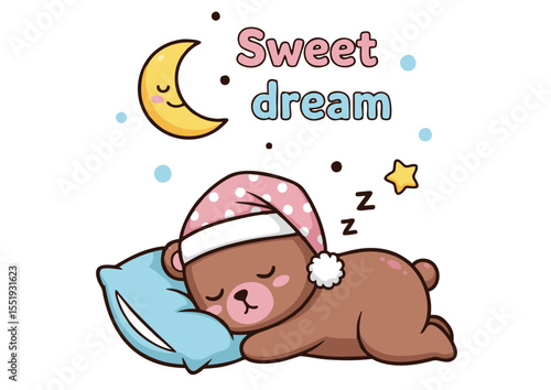 Sweet Dreams Adorable Sleeping Bear Illustration