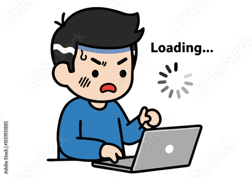 Frustrated Man Waiting for Slow Website Loading Illustration