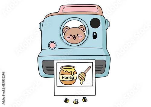 Adorable Bear Instax Camera with Honey Photo Print Design