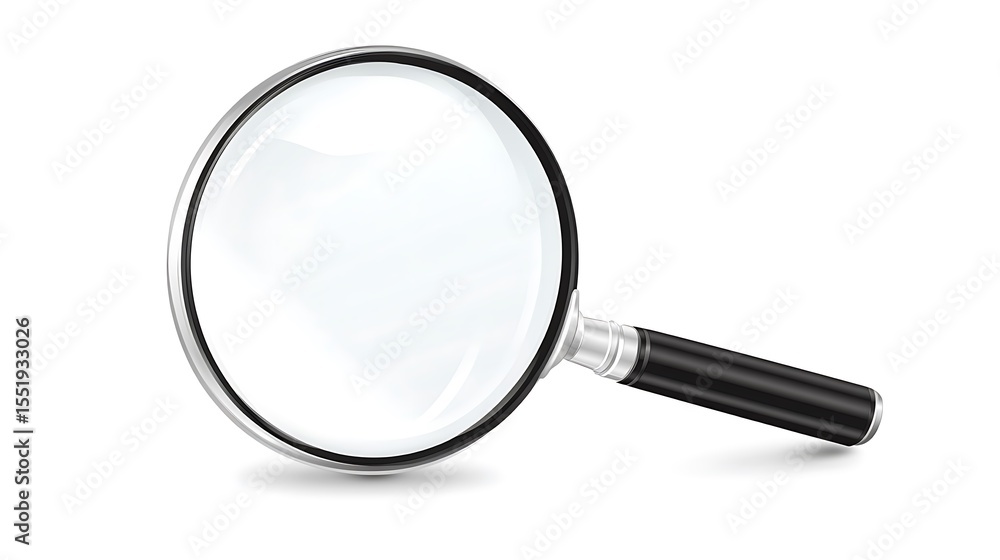 Realistic magnifying glass vector design tool isolated on white background symbol of search and detail exploration focus Realistic magnifying glass vector design tool isolated on white background symbol of search and detail exploration focus