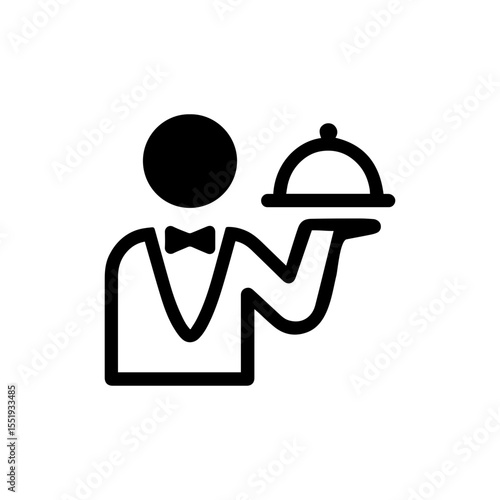 Waiter with tray icon with transparent background representing full service dining and restaurant hospitality
