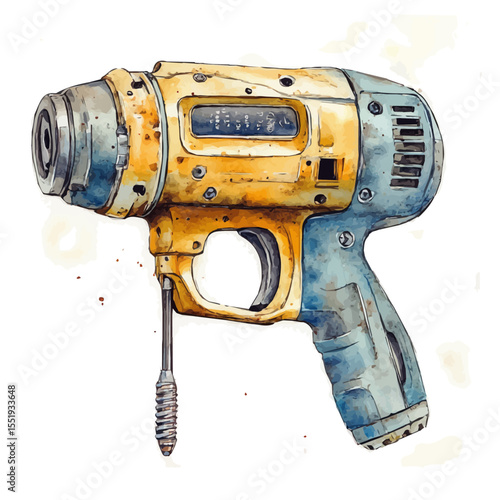Pneumatic Tools, watercolor painting vector, isolated on a white background.