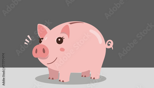 Cartoon piggy bank smiling on a gray background  