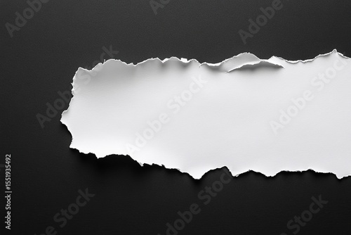 Photo of a single white sheet of paper on top of a black background, with the lower right corner torn off.