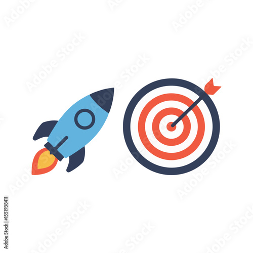 flat vector icon, Rocket with Target icon, suitable for infographic and app design