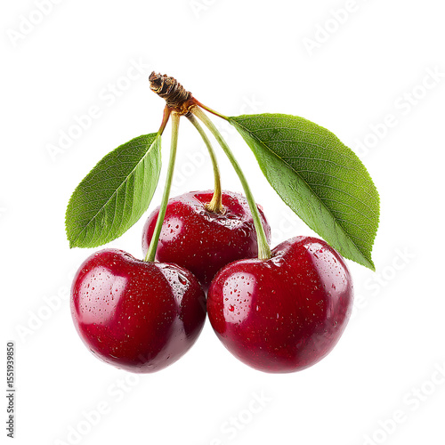 Wallpaper Mural Fresh Red Cherry with Stem, Leaf, and Water Drops Isolated on Transparent Background. Torontodigital.ca
