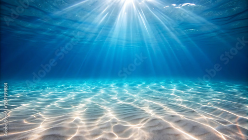 Sunbeams Illuminate Sandy Ocean Floor, Underwater Scene