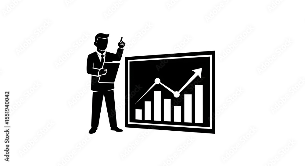 Fototapeta premium Presenting Financial Growth Chart with Rising Arrow and Bars