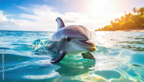 Intelligent Eyes: Dolphin Close-Up in the Ocean, Generated image