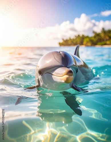 Intelligent Eyes: Dolphin Close-Up in the Ocean, Generated image