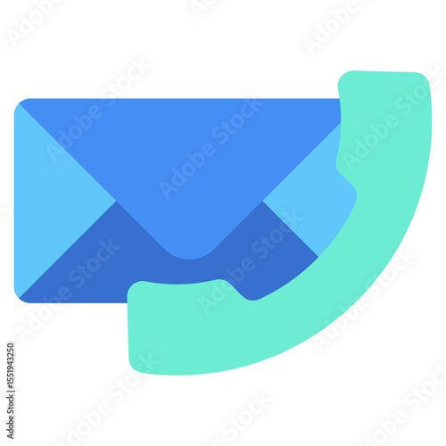 Email and Call -  Flat Green Blue Style icon - Envelope merged with phone handset, representing dual communication methods: email and phone