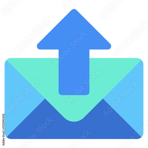 Outgoing Mail -  Flat Green Blue Style icon - Envelope with upward arrow, symbolizing outgoing messages or submission