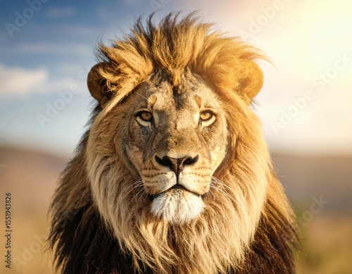 Regal Stare: Lion Close-Up in the Wild, Generated image