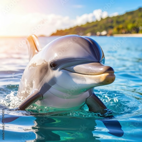Intelligent Eyes: Dolphin Close-Up in the Ocean, Generated image