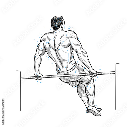 Muscular man on horizontal bar — vector illustration for fitness and calisthenics content