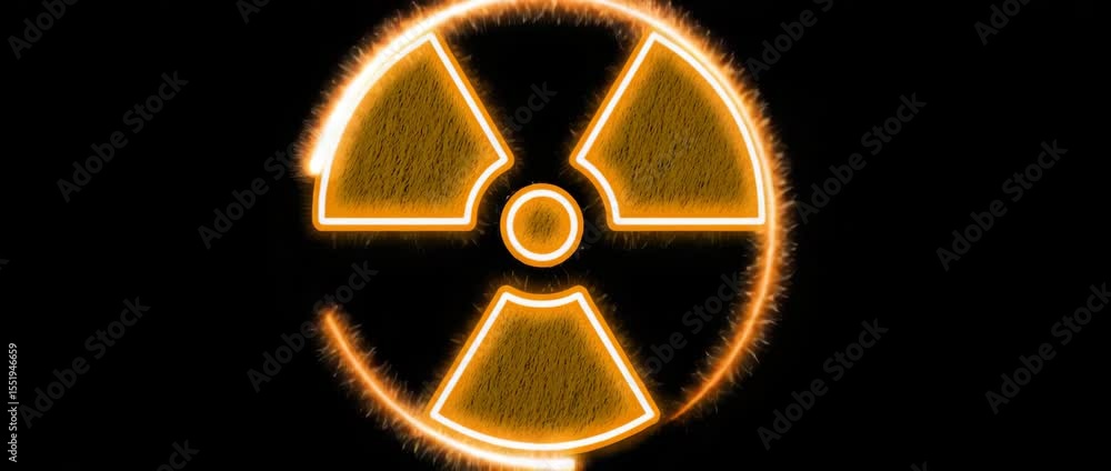 Radiation Fire Sign Glowing radioactive warning sign animation with fire particles and ...
