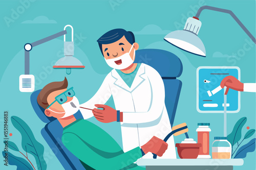 Dentist assists patient during oral examination in a modern dental clinic environment