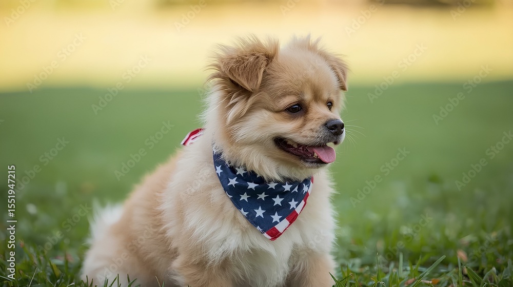 Fototapeta premium Dog Wearing American Bandana